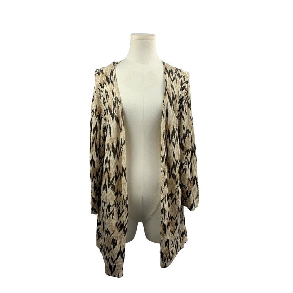 Chicos Additions Linen & Rayon Open-Front Cardigan Size 3 Beige & Black